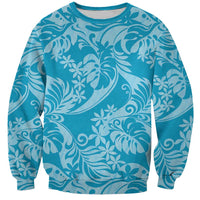 Tahiti Ninamu Tiare Floral Sweatshirt Monstera Palm Tropical Leaves LT01 Unisex Blue - Polynesian Pride