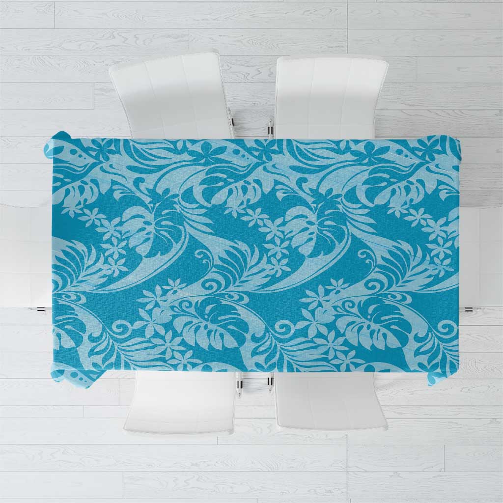 Tahiti Ninamu Tiare Floral Tablecloth Monstera Palm Tropical Leaves LT01 Blue - Polynesian Pride