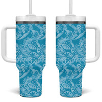Tahiti Ninamu Tiare Floral Tumbler With Handle Monstera Palm Tropical Leaves - Polynesian Pride