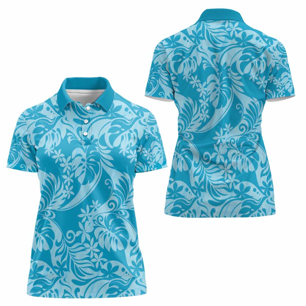 Tahiti Ninamu Tiare Floral Women Polo Shirt Monstera Palm Tropical Leaves - Polynesian Pride