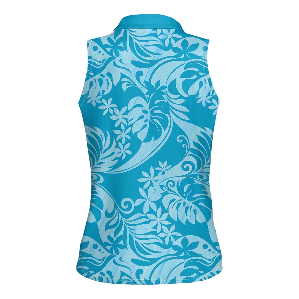 Tahiti Ninamu Tiare Floral Women Sleeveless Polo Shirt Monstera Palm Tropical Leaves - Polynesian Pride
