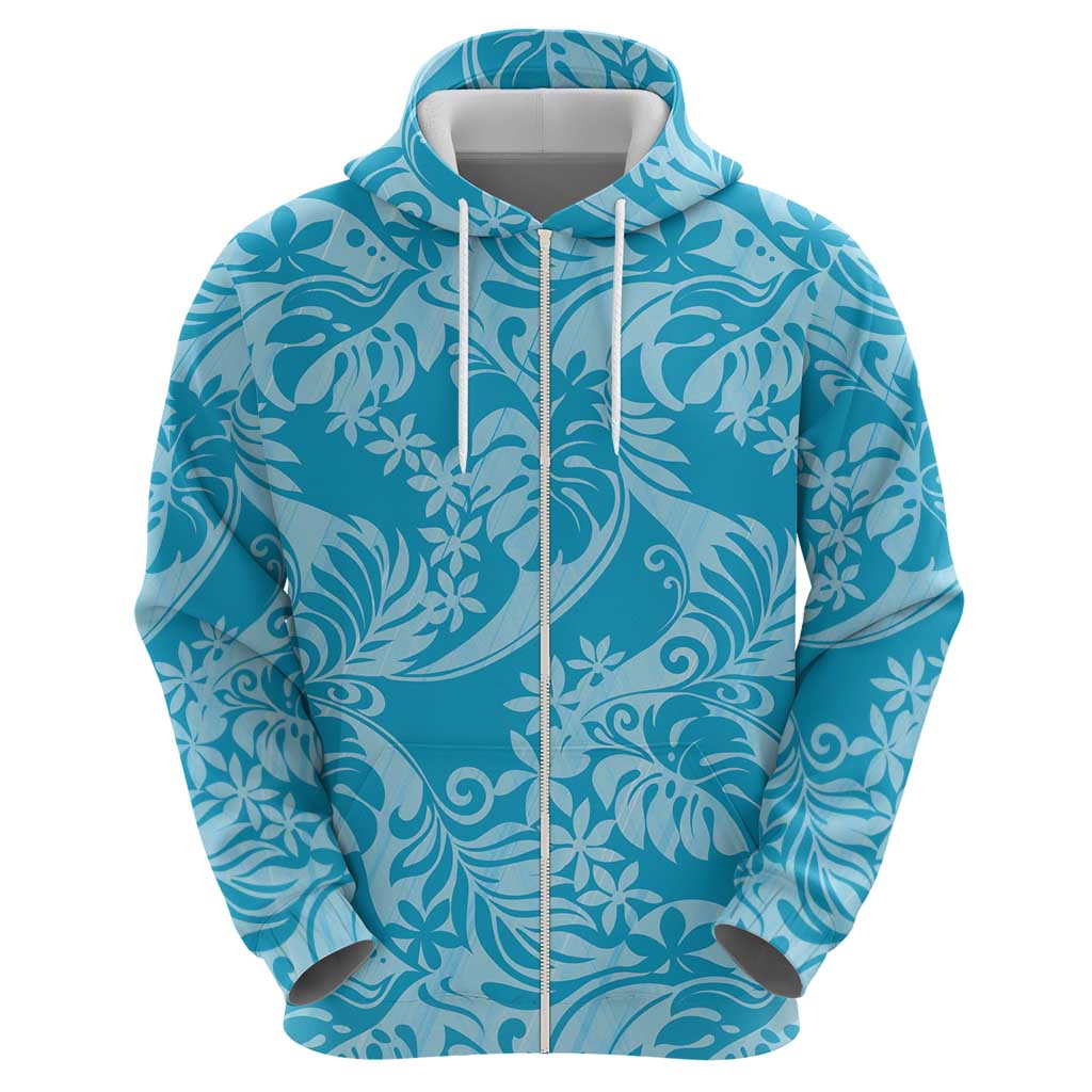 Tahiti Ninamu Tiare Floral Zip Hoodie Monstera Palm Tropical Leaves LT01 - Polynesian Pride