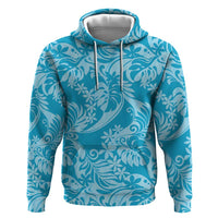 Tahiti Ninamu Tiare Floral Zip Hoodie Monstera Palm Tropical Leaves LT01 Pullover Hoodie Blue - Polynesian Pride