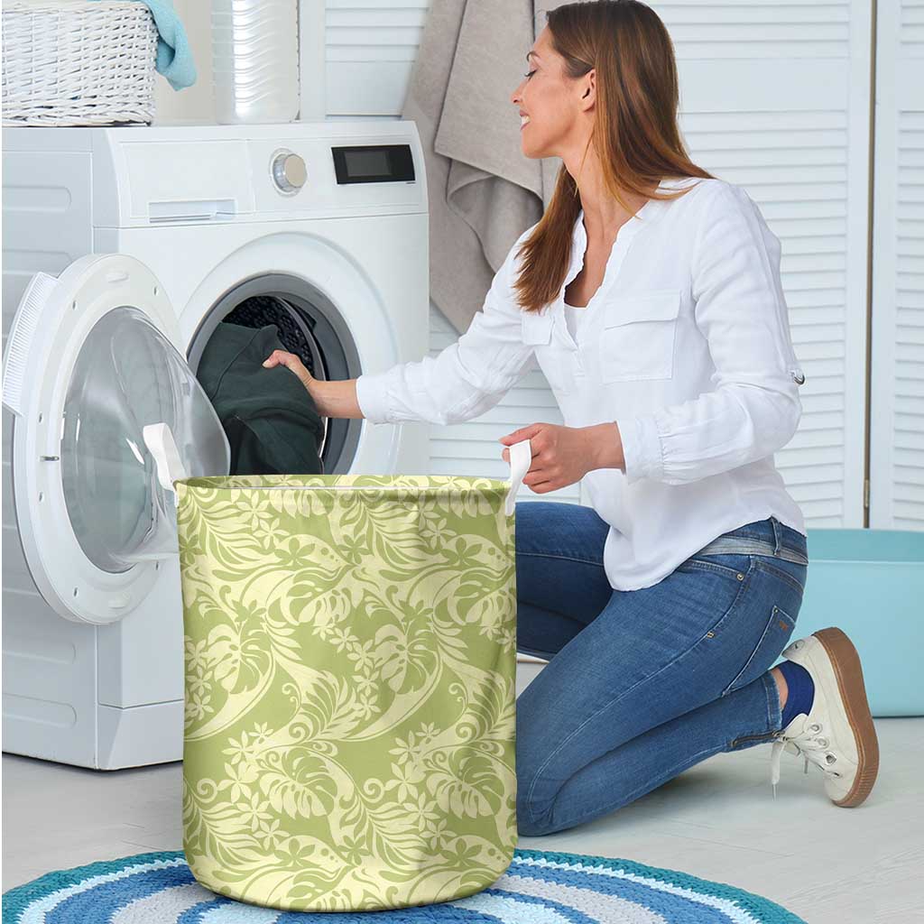 Tahiti Olive Tiare Floral Laundry Basket Monstera Palm Tropical Leaves LT01 - Polynesian Pride