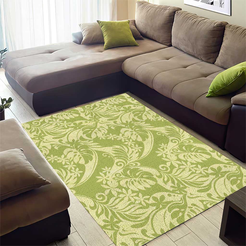 Tahiti Olive Tiare Floral Area Rug Monstera Palm Tropical Leaves - Polynesian Pride