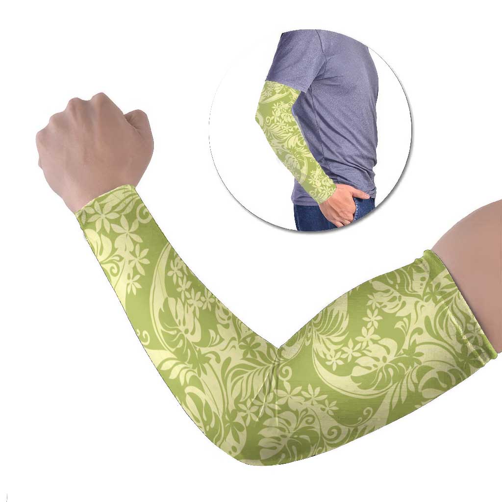 Tahiti Olive Tiare Floral Arm Sleeves Monstera Palm Tropical Leaves LT01 Set of 2 Olive - Polynesian Pride