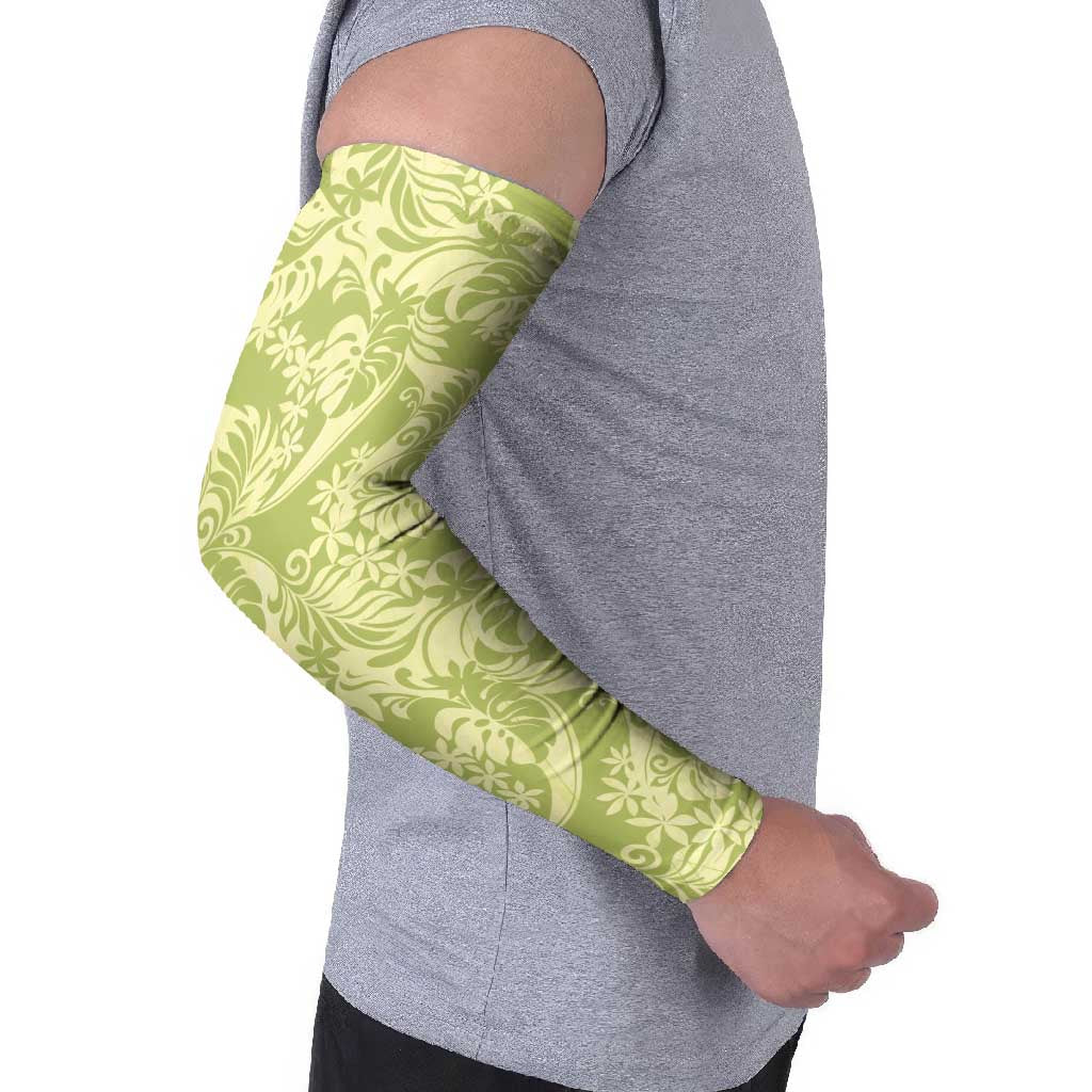 Tahiti Olive Tiare Floral Arm Sleeves Monstera Palm Tropical Leaves LT01 - Polynesian Pride