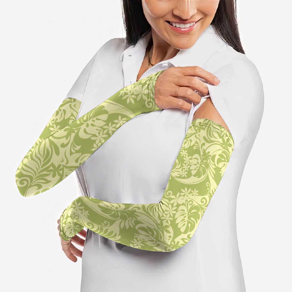 Tahiti Olive Tiare Floral Arm Sleeves Monstera Palm Tropical Leaves LT01 - Polynesian Pride
