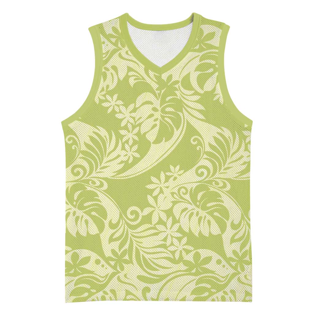Tahiti Olive Tiare Floral Basketball Jersey Monstera Palm Tropical Leaves LT01 Unisex Olive - Polynesian Pride