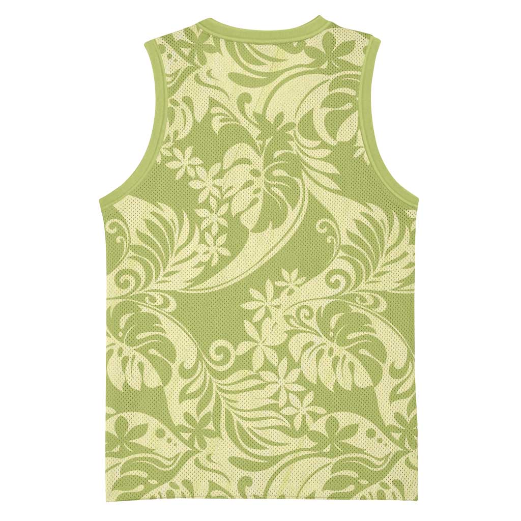Tahiti Olive Tiare Floral Basketball Jersey Monstera Palm Tropical Leaves LT01 - Polynesian Pride