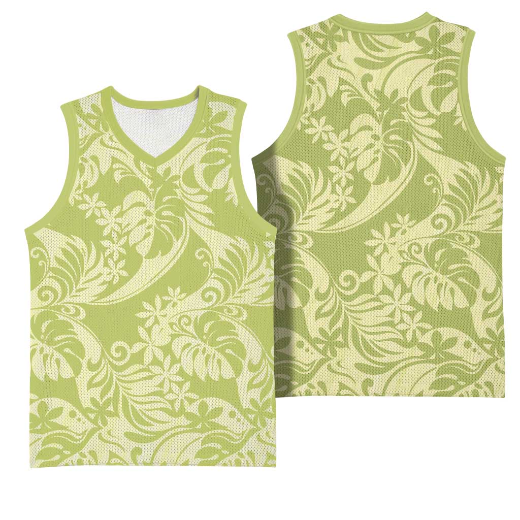 Tahiti Olive Tiare Floral Basketball Jersey Monstera Palm Tropical Leaves LT01 - Polynesian Pride
