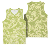 Tahiti Olive Tiare Floral Basketball Jersey Monstera Palm Tropical Leaves LT01 - Polynesian Pride