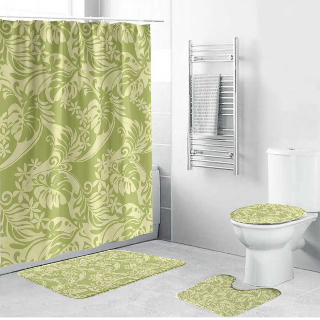 Tahiti Olive Tiare Floral Bathroom Set Monstera Palm Tropical Leaves - Polynesian Pride