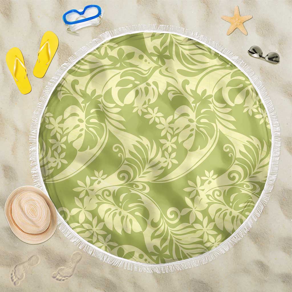 Tahiti Olive Tiare Floral Beach Blanket Monstera Palm Tropical Leaves - Polynesian Pride