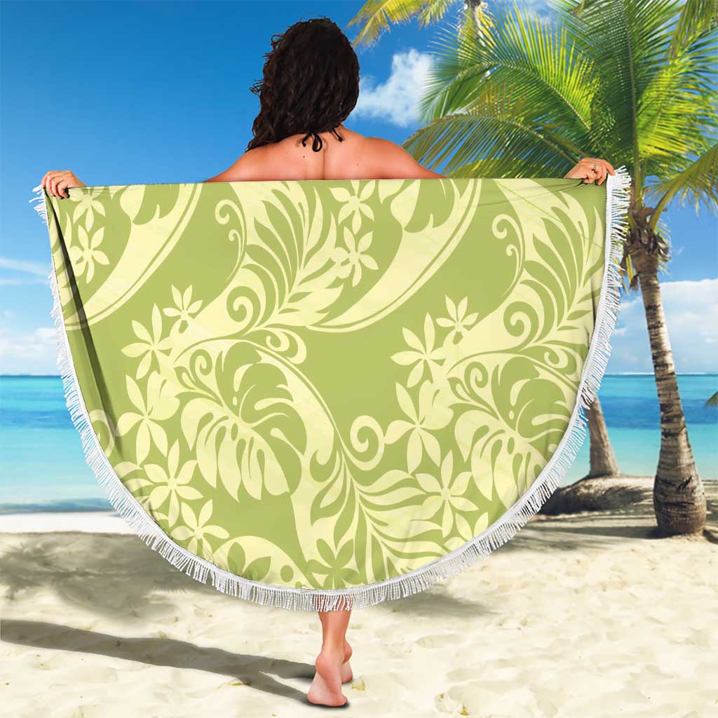 Tahiti Olive Tiare Floral Beach Blanket Monstera Palm Tropical Leaves - Polynesian Pride