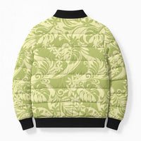 Tahiti Olive Tiare Floral Bomber Puffer Jacket Monstera Palm Tropical Leaves LT01 - Polynesian Pride