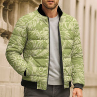 Tahiti Olive Tiare Floral Bomber Puffer Jacket Monstera Palm Tropical Leaves LT01 - Polynesian Pride