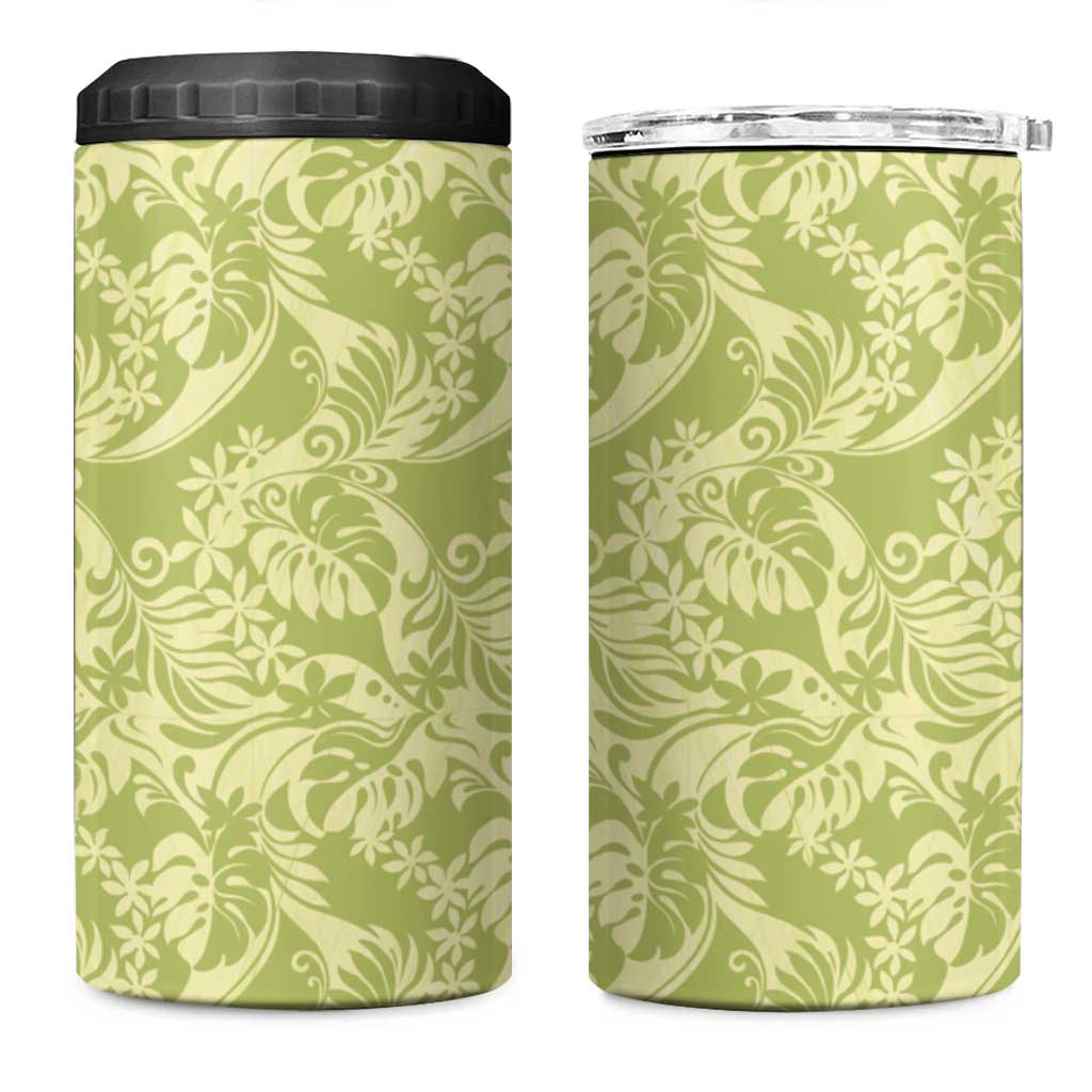 Tahiti Olive Tiare Floral 4 in 1 Can Cooler Tumbler Monstera Palm Tropical Leaves - Polynesian Pride