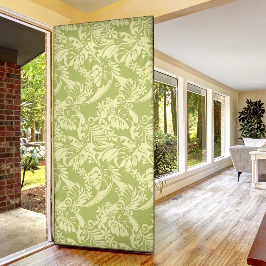Tahiti Olive Tiare Floral Door Cover Monstera Palm Tropical Leaves - Polynesian Pride