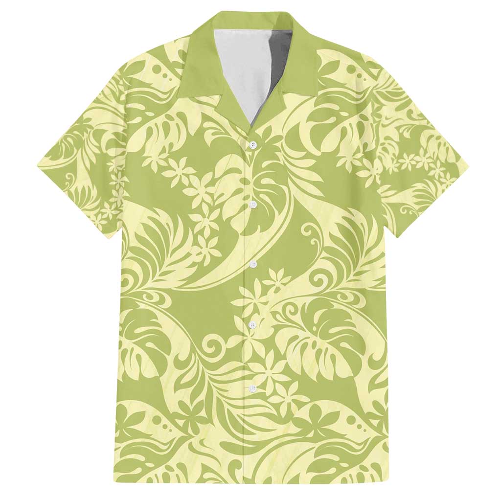 Tahiti Olive Tiare Floral Family Matching Long Sleeve Bodycon Dress and Hawaiian Shirt Monstera Palm Tropical Leaves - Polynesian Pride