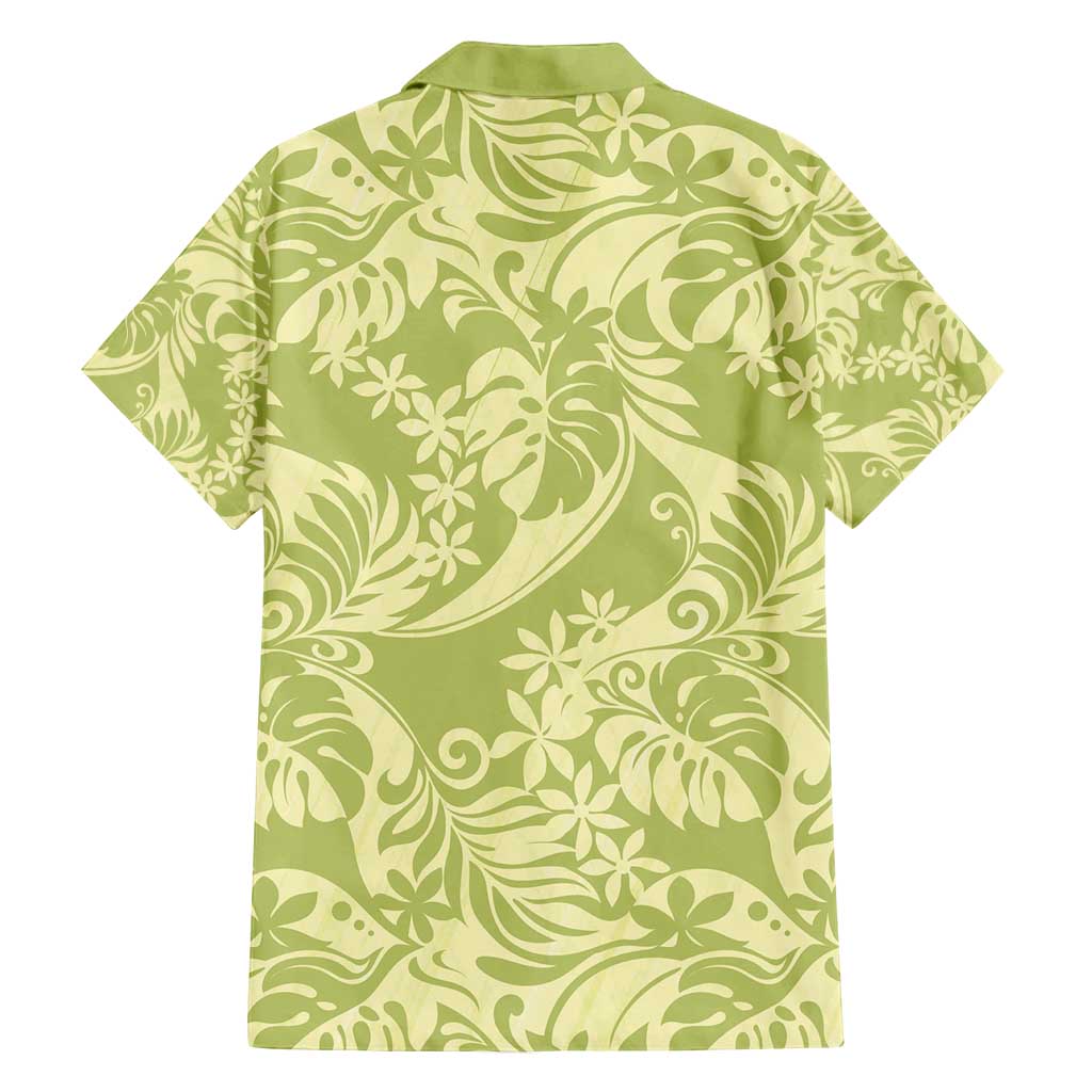 Tahiti Olive Tiare Floral Family Matching Long Sleeve Bodycon Dress and Hawaiian Shirt Monstera Palm Tropical Leaves - Polynesian Pride