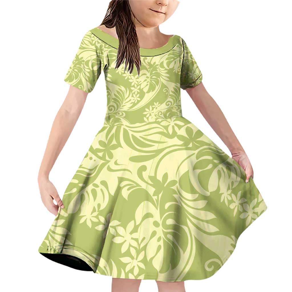 Tahiti Olive Tiare Floral Family Matching Off Shoulder Short Dress and Hawaiian Shirt Monstera Palm Tropical Leaves - Polynesian Pride