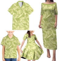 Tahiti Olive Tiare Floral Family Matching Puletasi and Hawaiian Shirt Monstera Palm Tropical Leaves - Polynesian Pride