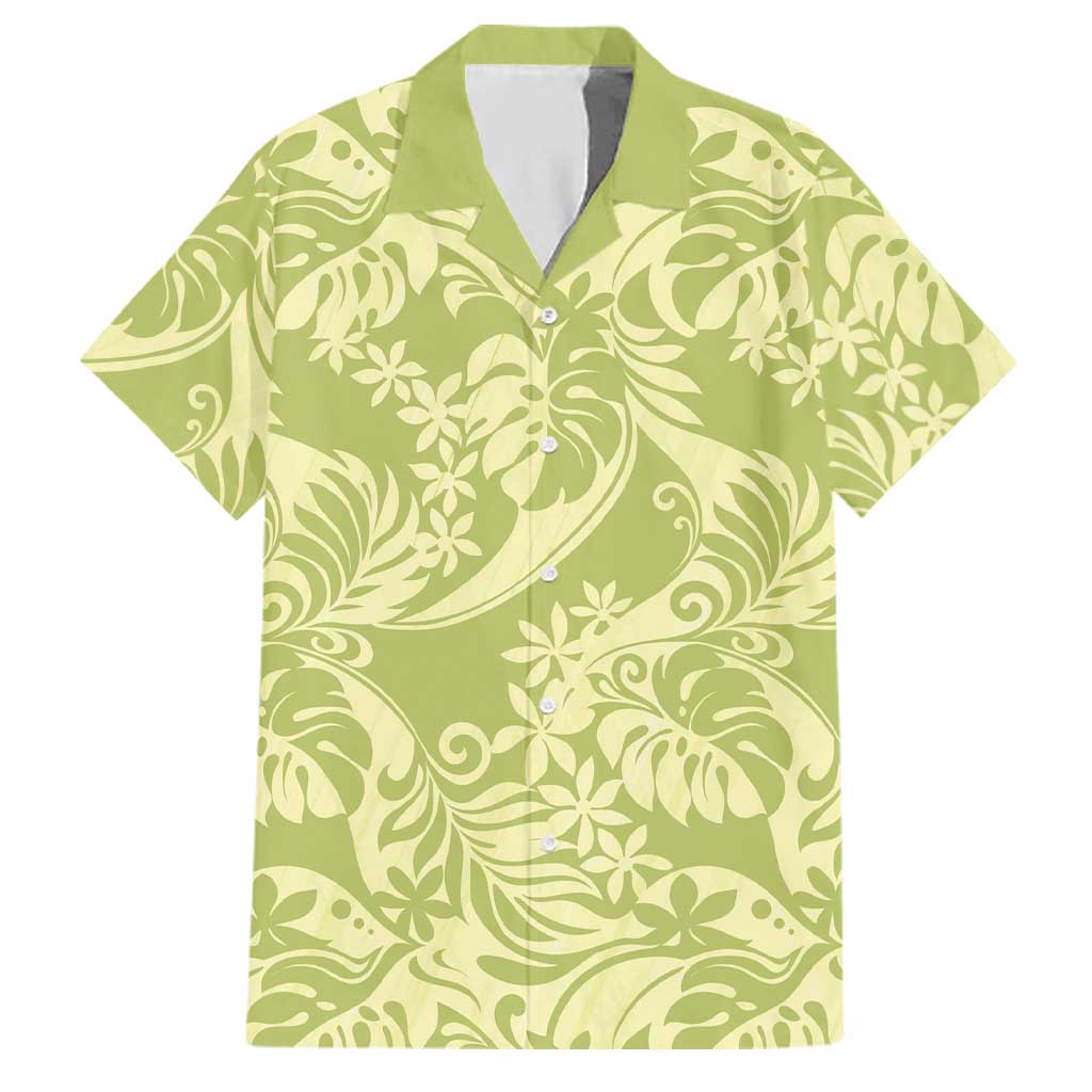 Tahiti Olive Tiare Floral Family Matching Puletasi and Hawaiian Shirt Monstera Palm Tropical Leaves - Polynesian Pride