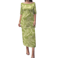 Tahiti Olive Tiare Floral Family Matching Puletasi and Hawaiian Shirt Monstera Palm Tropical Leaves - Polynesian Pride