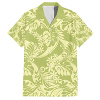 Tahiti Olive Tiare Floral Family Matching Short Sleeve Bodycon Dress and Hawaiian Shirt Monstera Palm Tropical Leaves - Polynesian Pride