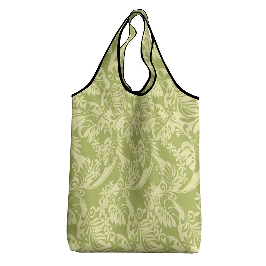 Tahiti Olive Tiare Floral Grocery Bag Monstera Palm Tropical Leaves LT01 - Polynesian Pride