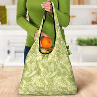 Tahiti Olive Tiare Floral Grocery Bag Monstera Palm Tropical Leaves LT01 - Polynesian Pride