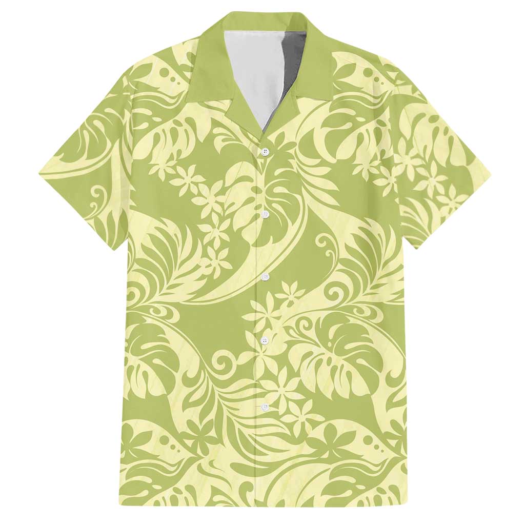 Tahiti Olive Tiare Floral Hawaiian Shirt Monstera Palm Tropical Leaves LT01 Olive - Polynesian Pride