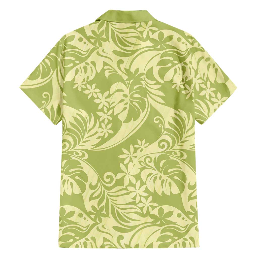 Tahiti Olive Tiare Floral Hawaiian Shirt Monstera Palm Tropical Leaves LT01 - Polynesian Pride