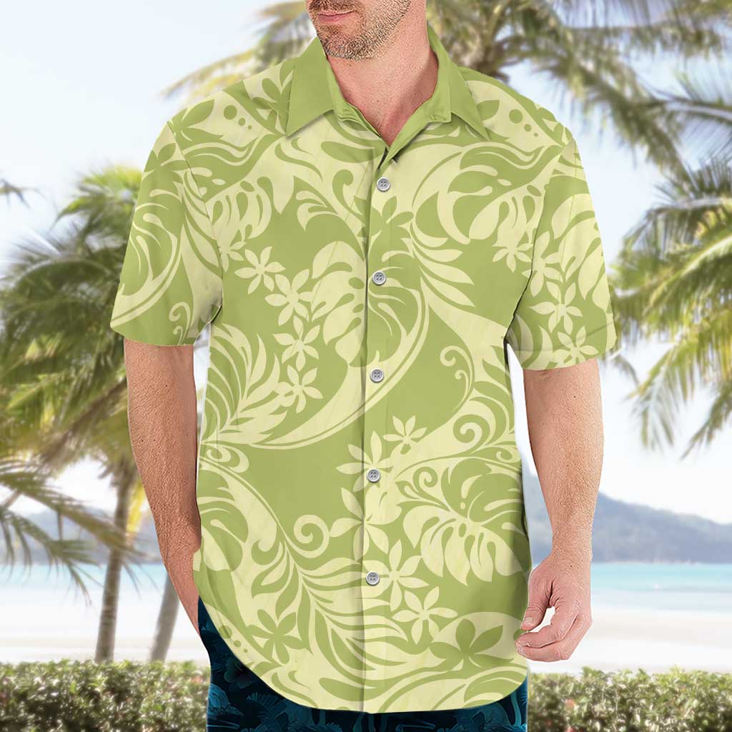 Tahiti Olive Tiare Floral Hawaiian Shirt Monstera Palm Tropical Leaves LT01 - Polynesian Pride