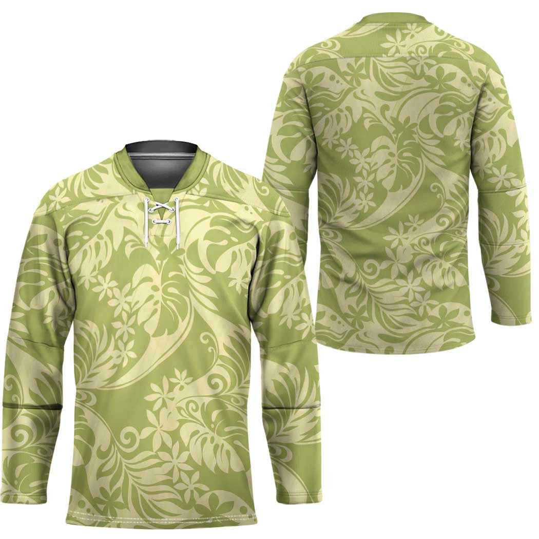 Tahiti Olive Tiare Floral Hockey Jersey Monstera Palm Tropical Leaves - Polynesian Pride