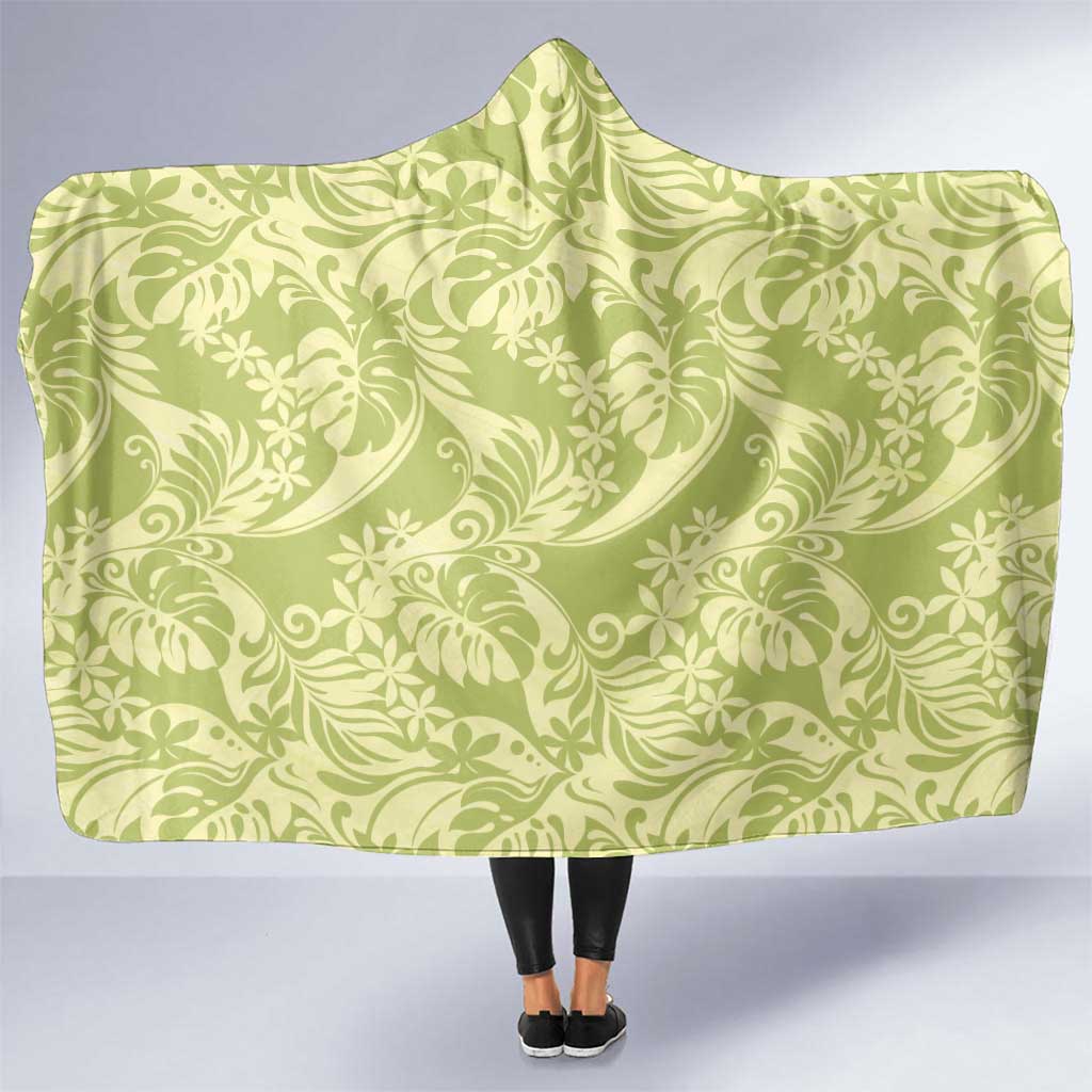 Tahiti Olive Tiare Floral Hooded Blanket Monstera Palm Tropical Leaves - Polynesian Pride