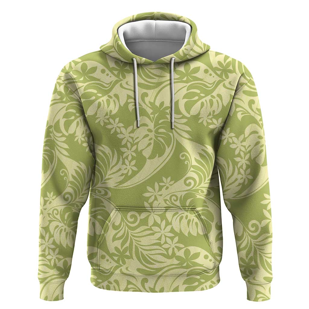 Tahiti Olive Tiare Floral Hoodie Monstera Palm Tropical Leaves LT01 Pullover Hoodie Olive - Polynesian Pride