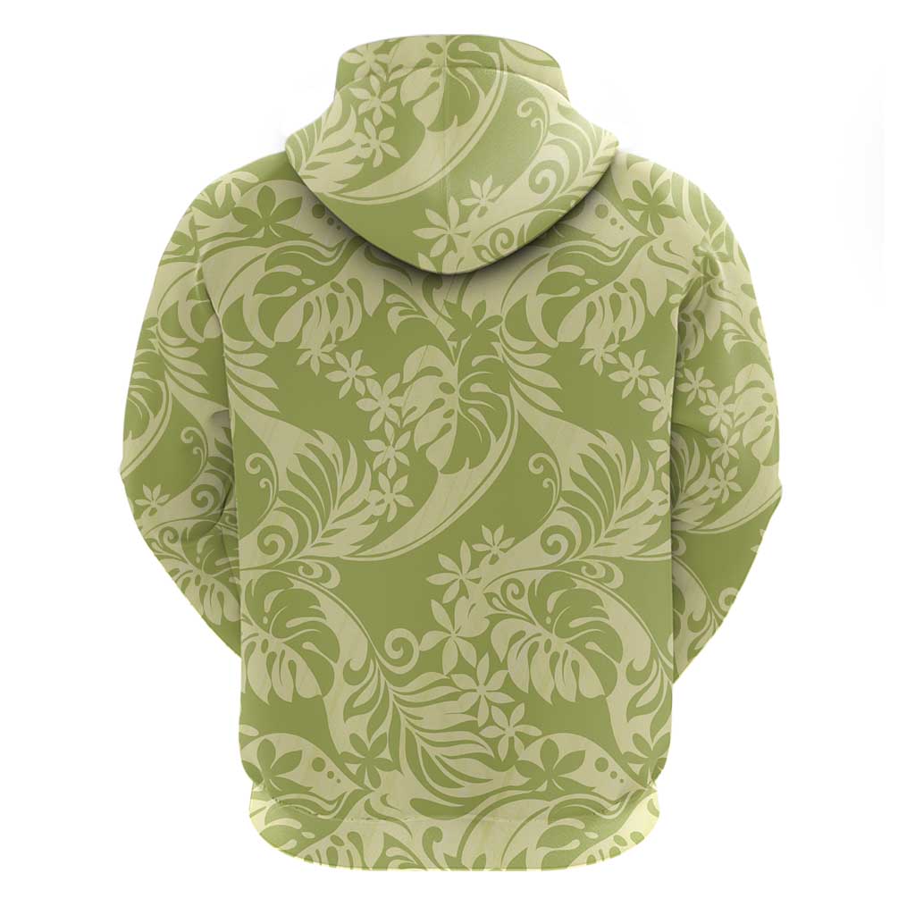 Tahiti Olive Tiare Floral Hoodie Monstera Palm Tropical Leaves LT01 - Polynesian Pride