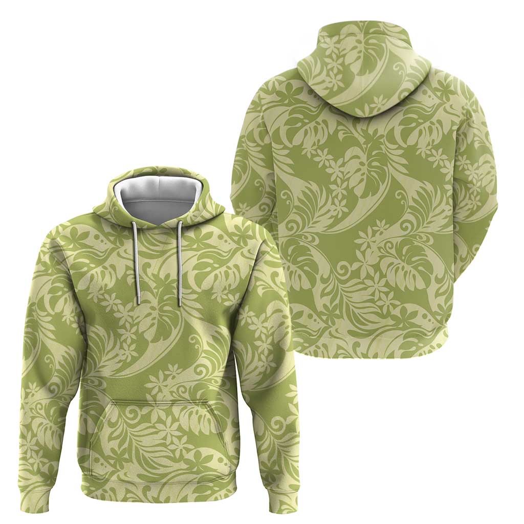 Tahiti Olive Tiare Floral Hoodie Monstera Palm Tropical Leaves LT01 - Polynesian Pride