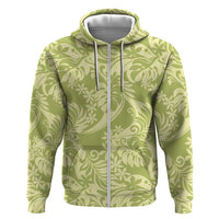 Tahiti Olive Tiare Floral Hoodie Monstera Palm Tropical Leaves LT01 Zip Hoodie Olive - Polynesian Pride