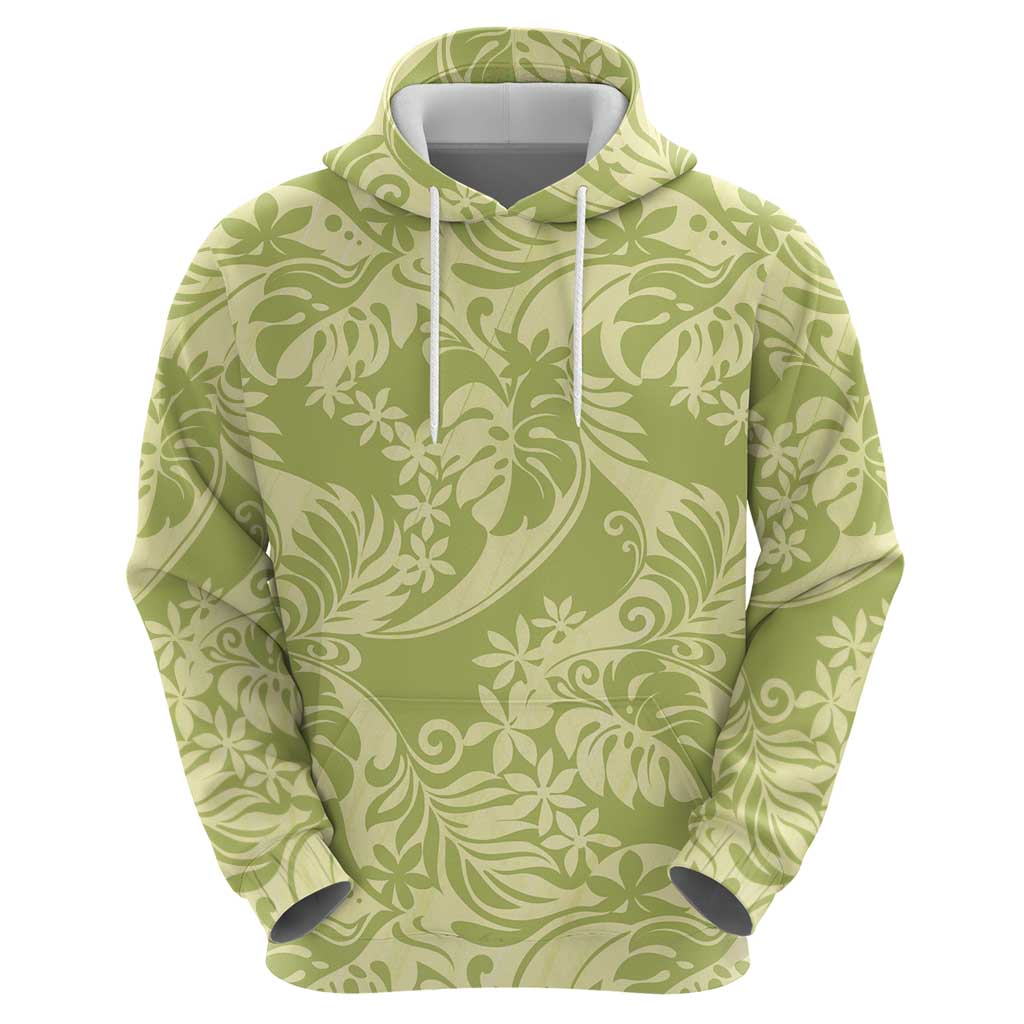 Tahiti Olive Tiare Floral Hoodie Monstera Palm Tropical Leaves LT01 - Polynesian Pride