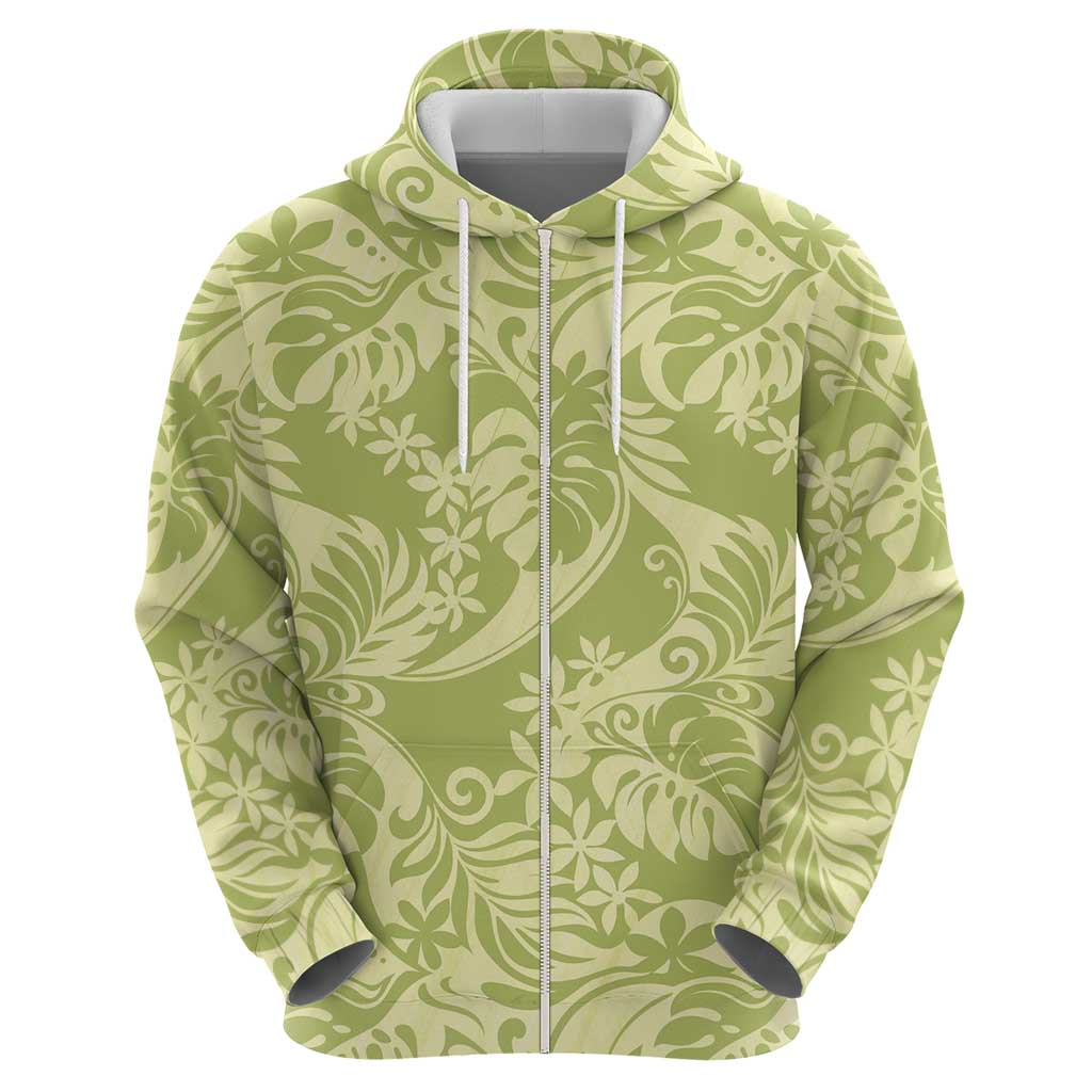 Tahiti Olive Tiare Floral Hoodie Monstera Palm Tropical Leaves LT01 - Polynesian Pride