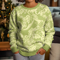 Tahiti Olive Tiare Floral Kid Ugly Christmas Sweater Monstera Palm Tropical Leaves - Polynesian Pride
