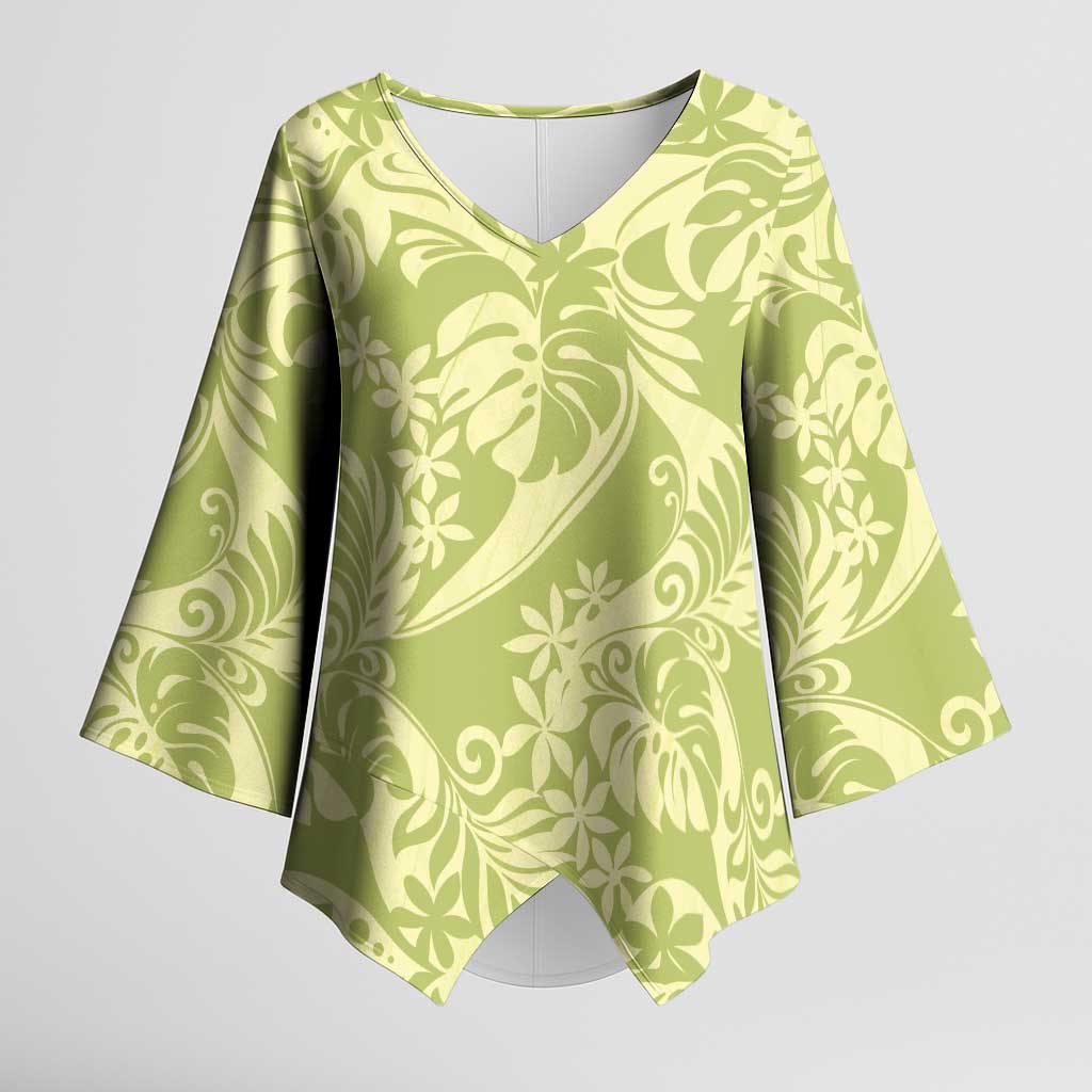 Tahiti Olive Tiare Floral Kimono Sleeve Blouse Monstera Palm Tropical Leaves LT01 Female Olive - Polynesian Pride