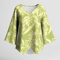 Tahiti Olive Tiare Floral Kimono Sleeve Blouse Monstera Palm Tropical Leaves LT01 Female Olive - Polynesian Pride
