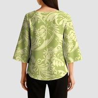 Tahiti Olive Tiare Floral Kimono Sleeve Blouse Monstera Palm Tropical Leaves LT01 - Polynesian Pride