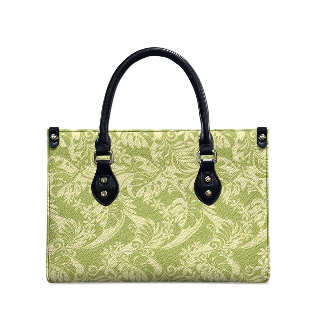 Tahiti Olive Tiare Floral Leather Bag Monstera Palm Tropical Leaves - Polynesian Pride