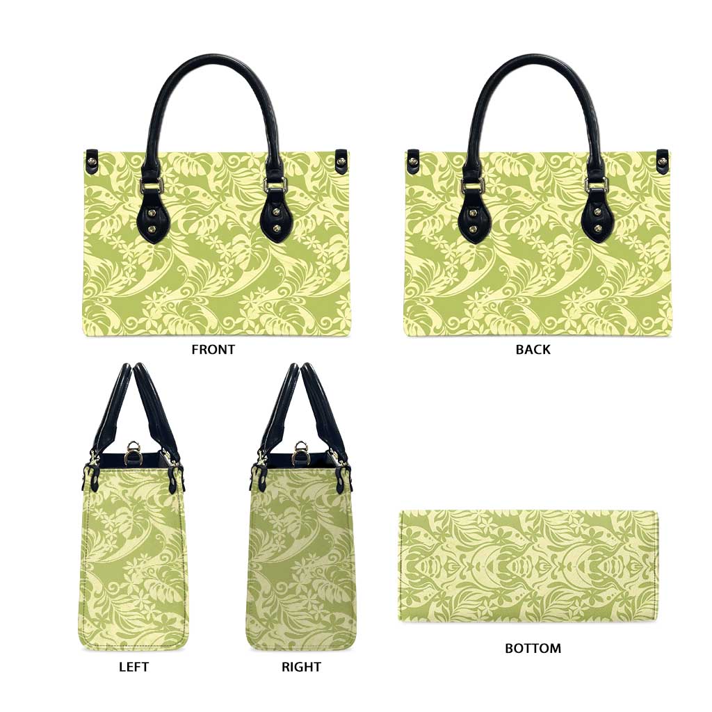 Tahiti Olive Tiare Floral Leather Bag Monstera Palm Tropical Leaves - Polynesian Pride