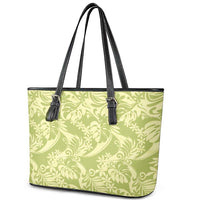 Tahiti Olive Tiare Floral Leather Tote Bag Monstera Palm Tropical Leaves LT01 - Polynesian Pride